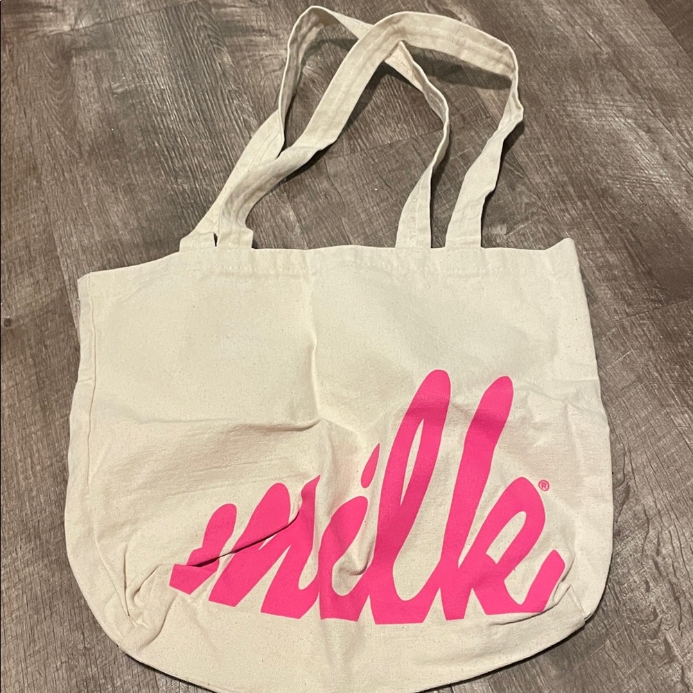 Cream Tote Bag with Pink Logo